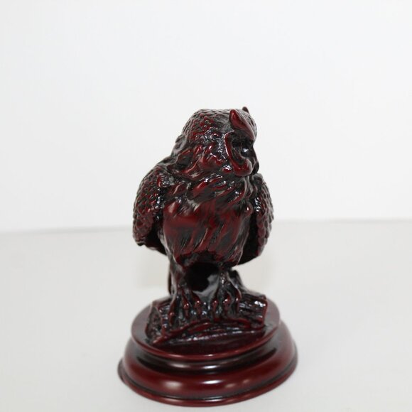Sou- Shan Stone Ware Burgandy Owl Figurine  Perched on A Log Base - Picture 4 of 7